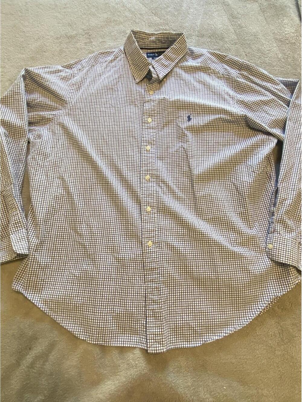 Polo Ralph Lauren XXL Shirt Classic Blue White Gingham Check Long Sleeve Pony